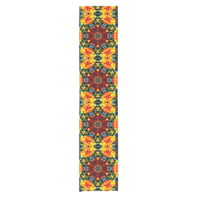 Blumiges Orange Kurzer Tischläufer (Vorderseite)