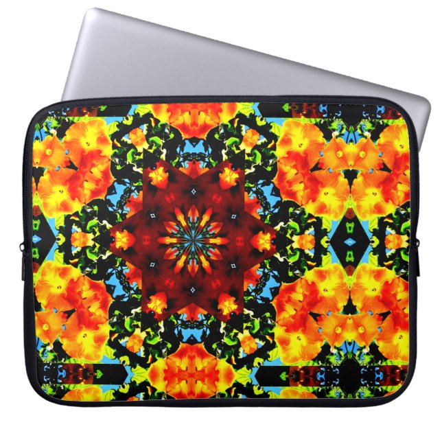 Blumiges Orange Laptopschutzhülle (Vorderseite)