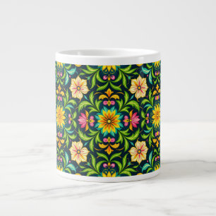 Blumiges Ornamentmuster in lebendigen Farben Jumbo-Tasse