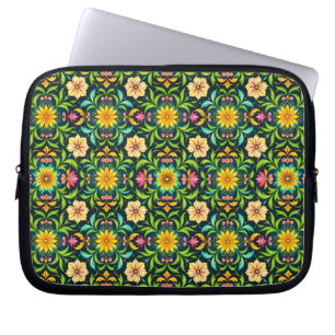 Blumiges Ornamentmuster in lebendigen Farben Laptopschutzhülle