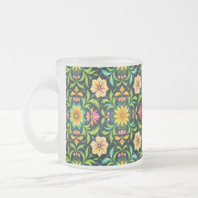 Blumiges Ornamentmuster in lebendigen Farben Mattglastasse (Links)