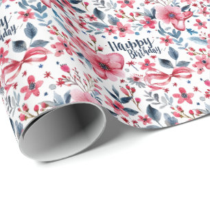 Blumiges patriotisches Happy Birthday Geschenkverp Geschenkpapier