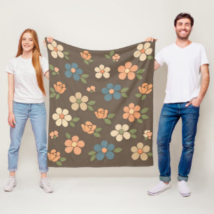 Blumiges Pfirsich-Cream-Blau Fleecedecke