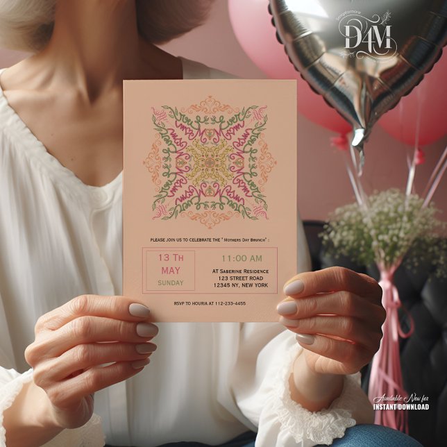 Blumiges Pfirsich Kaleidoskop Schrift Beste Mama Einladung (Von Creator hochgeladen)