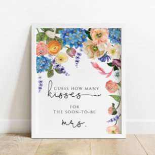 Blumiges Ratespiel - Wie viele Küsse - Brautparty- Poster