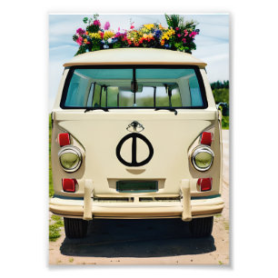 Blumiges Retro-Hippie-Van-Vintage-Art Fotodruck