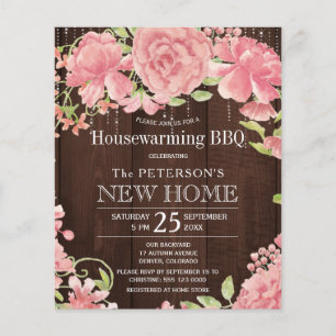 Blumiges rosa Budget-Haus-Einweihungs-Grill-Einlad