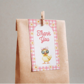 Blumiges Rosa Gingham-Enten-Geburtstagsanhänger Geschenkanhänger