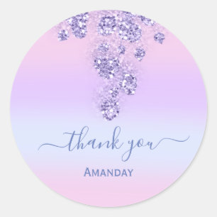 Blumiges Rosa Glitter Braut Name Sweet16th Blau Runder Aufkleber