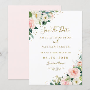 Blumiges Rosa Gold Hochzeit Termin Merken Einladung