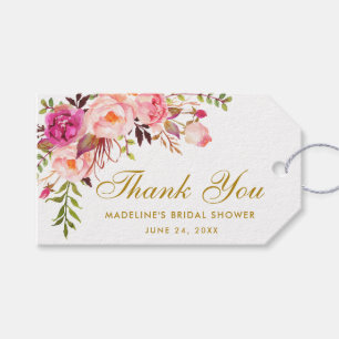Blumiges Rosa Gold Hochzeitsdusche Danke Geschenkanhänger