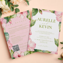 Blumiges Rosa Grün Sommer Wasserfarbe QRcode Hochz