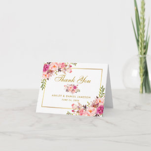 Blumiges Rosa Hauch Gold Hochzeit Danke Notiz
