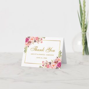 Blumiges Rosa Hauch Gold Hochzeit Danksagungskarte Dankeskarte