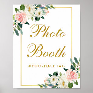 Blumiges Rosa Hauch Gold Hochzeits-Fotobooth Poster