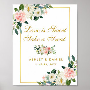 Blumiges Rosa-Hochzeits-Gold-Geschenk Poster