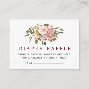 Blumiges Rosa und Burgunder Baby Shower Windel-Raf Begleitkarte