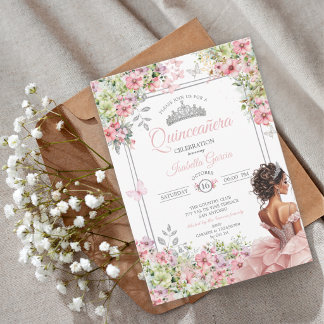 Blumiges Rosa und Grün Schmetterling Quinceañera Einladung