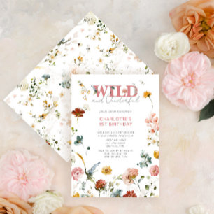 Blumiges Rosa Wild & Wundervolles Mädchen 1. Gebur Einladung