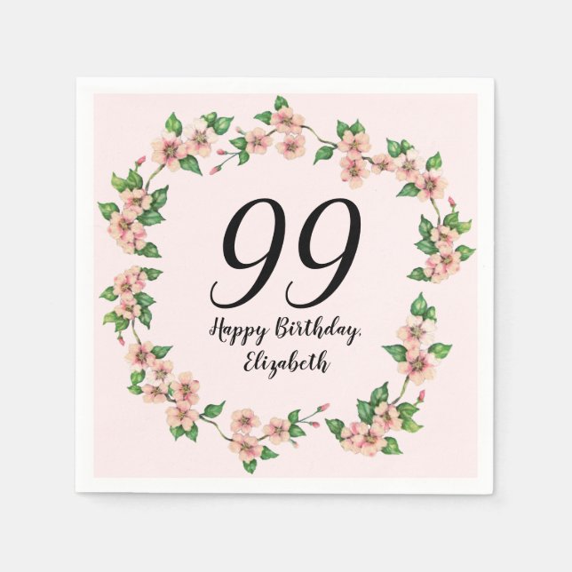Blumiges Rosa zum 99. Geburtstag Serviette (Vorderseite)