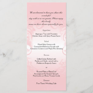Blumiges Rosé Hochzeitsmenü im Vintage-Stil Menükarte