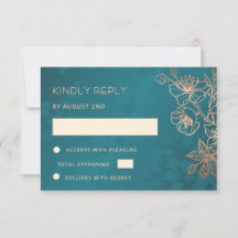 Blumiges Roségold Türkises Hochzeits-RSVP