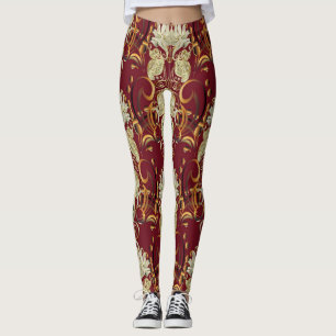 Blumiges Rot-Gold, luxuriöses Vintage-Muster. Leggings