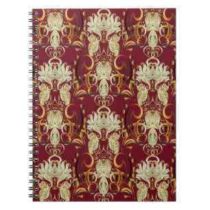 Blumiges Rot-Gold, luxuriöses Vintage-Muster. Notizblock