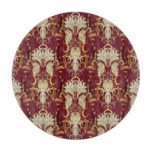Blumiges Rot-Gold, luxuriöses Vintage-Muster. Schneidebrett