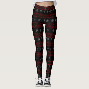 Blumiges Rot und Schwarz Gestreift Leggings