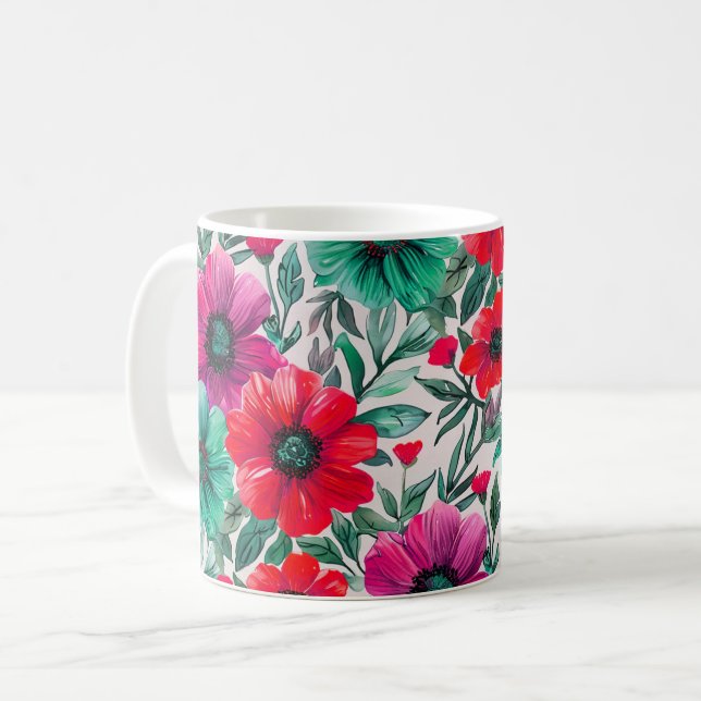 Blumiges rustikales Mode-Retro-Muster Kaffeetasse (Vorderseite Links)