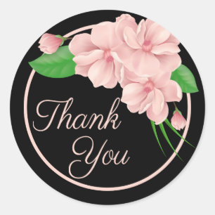 Blumiges Schwarz Danke Rosa Blumen Hochzeitsfeier Runder Aufkleber