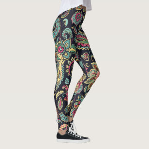 Blumiges schwarzes Paisley  Leggings