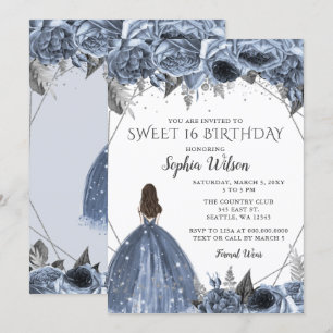 Blumiges silbernes staubblaues Spakle-Kleid Sweet  Einladung