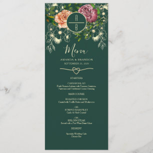 Blumiges Smaragdgrünes Hochzeitsmenü Menükarte