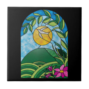 Blumiges Sonnenlicht im Stil von Buntglas Fliese