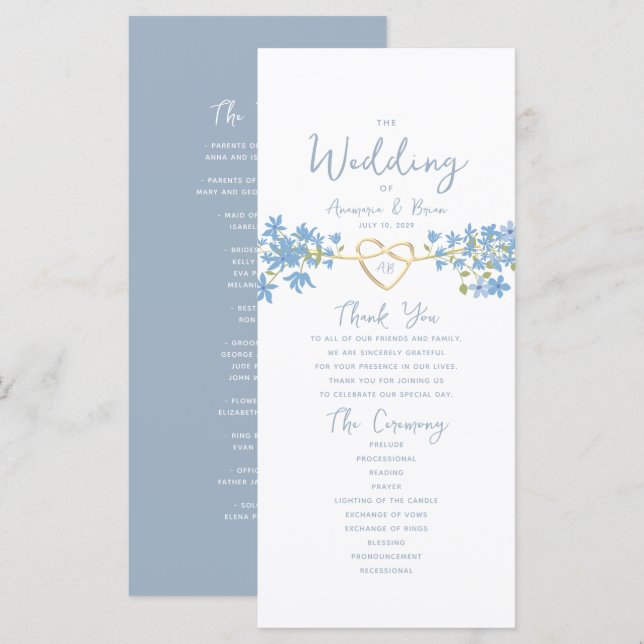 Blumiges Staubblaues Hochzeitsprogramm (Vorne/Hinten)