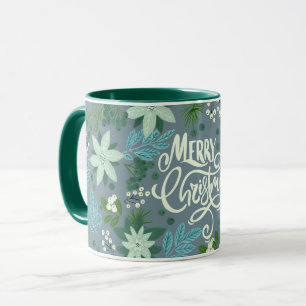 Blumiges staubblaues Weihnachts-Lettering-Mug Tasse