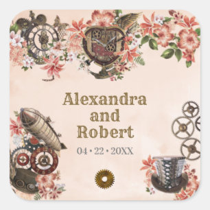 Blumiges Steampunk-Dankeschön-Sticker Quadratischer Aufkleber