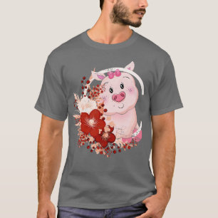 Blumiges Süßes Schwein T-Shirt