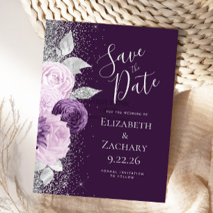 Blumiges Tiefviolett Lavendel Silberglitter Postkarte