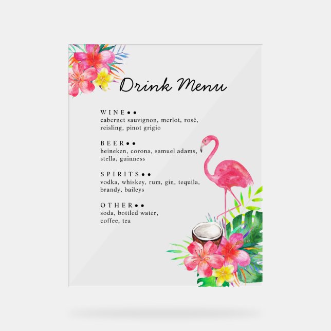 Blumiges Tropisches Paradies Flamingo Getränkekart Acrylschild (Vorderseite)