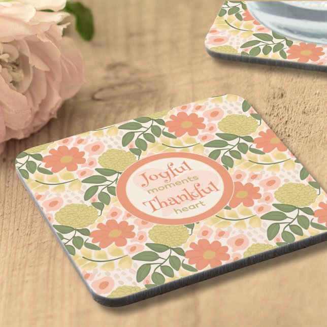 Blumiges Untersetzer-Set – Dankbarkeitsinspirierte Getränkeuntersetzer (Joyful & Thankful Floral Coaster Set – Gratitude-Inspired Home Decor)