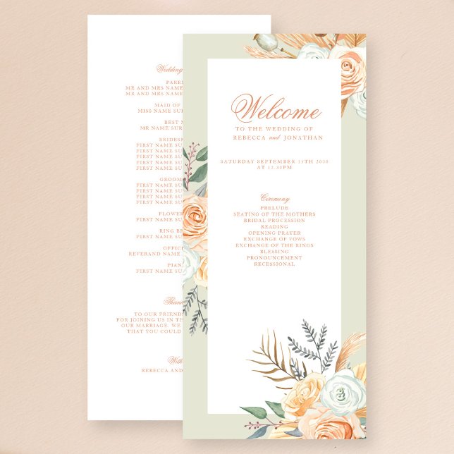 Blumiges Vintage-Boho-Pfirsich-Hochzeitsprogramm (Von Creator hochgeladen)