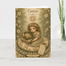 Blumiges Vintage-Essenz-Tierkreiszeichen Krebs Karte