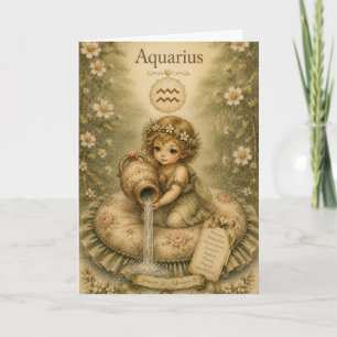 Blumiges Vintage-Essenz-Tierkreiszeichen-Wasserman Karte