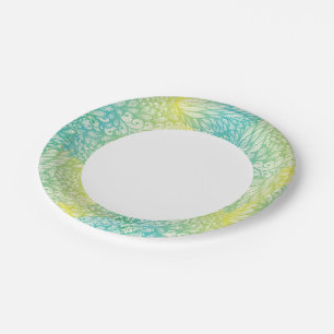 Blumiges Vintage Gelb und Blau Farbverlauf Pappteller