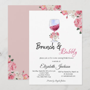 Blumiges Weinglas Brunch & Sprudelndes Brautjungfe Einladung