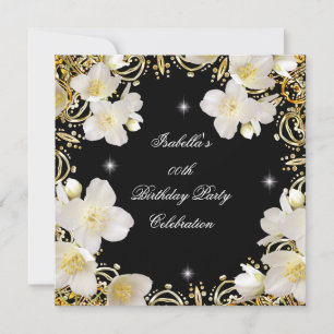 Blumiges Weiß Gold Schwarz Elite Damen Geburtstag Einladung