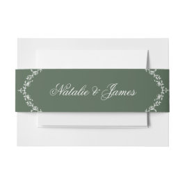 Blumiges Weiß Smaragdgrün Old Money Fancy Hochzeit Einladungsbanderole